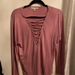 Pink Jersey tee with lace front